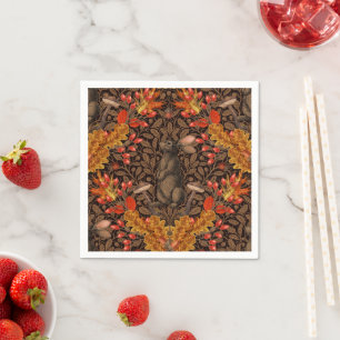 Serviette En Papier Lapin d'automne sur brun