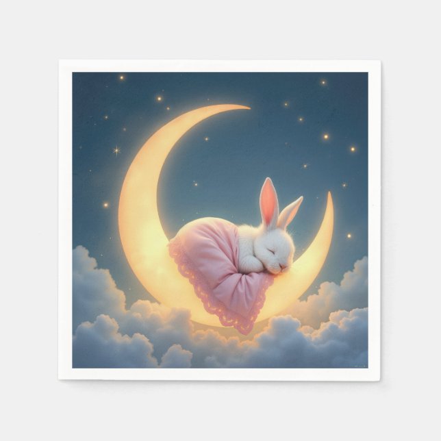 Serviette En Papier Lapin de bébé sur un croissant de lune (Devant)