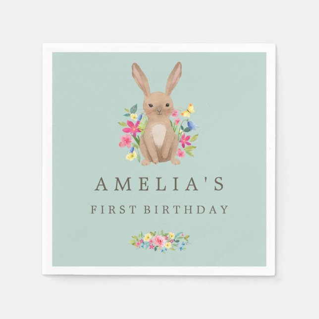 Serviette En Papier Lapin de bois doux premier anniversaire Napkin (Devant)