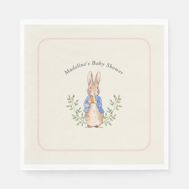Serviette En Papier Lapin de conte de fées classique rose Baby Shower  (Devant)