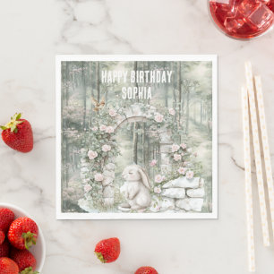 Serviette En Papier Lapin de jardin floral rose enchanté pour annivers