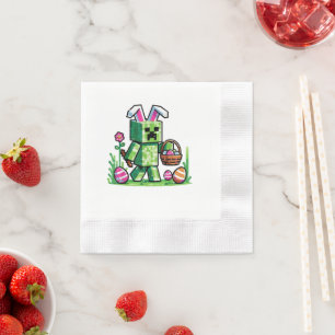 Serviette En Papier Lapin de jeu pixel de Pâques Chasse aux œufs