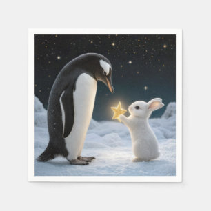 Serviette En Papier Lapin de Noël et manchot avec une étoile néon