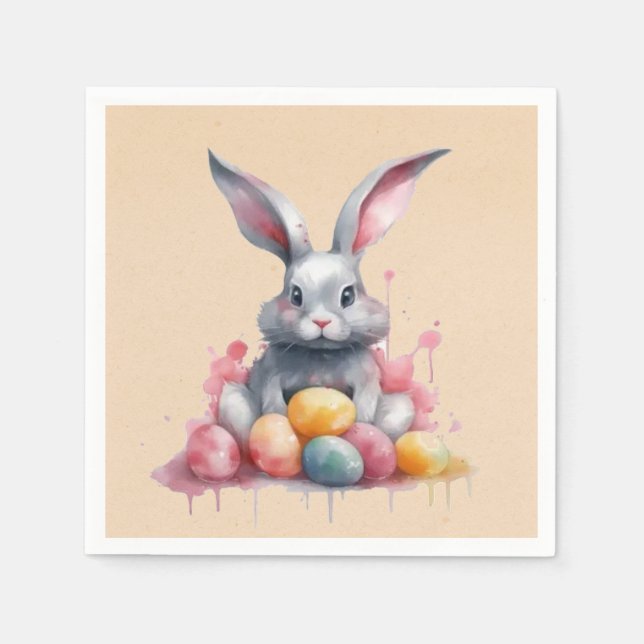 Serviette En Papier Lapin de Pâques avec Baby shower d'Oeufs d'Aquarel (Devant)
