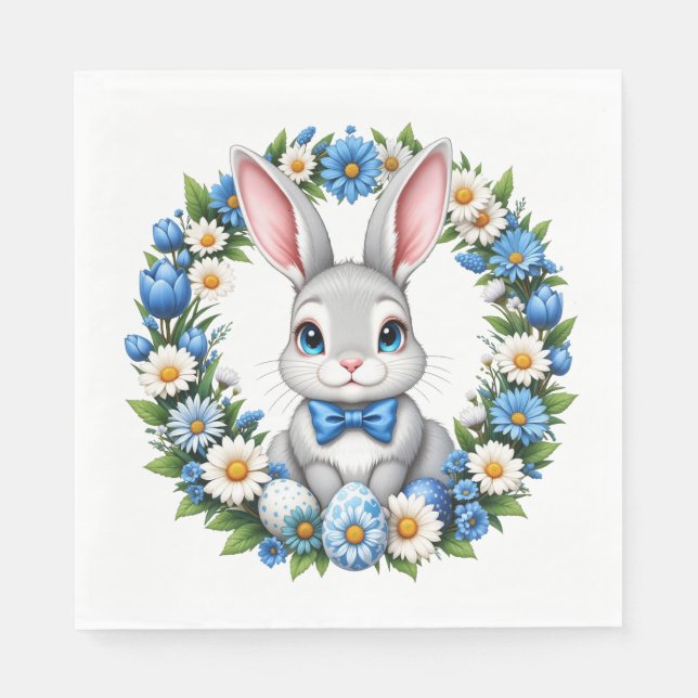 Serviette En Papier Lapin de Pâques avec des florales  (Devant)