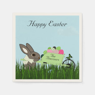 Serviette En Papier Lapin de Pâques avec une brouette d'oeufs Napkins
