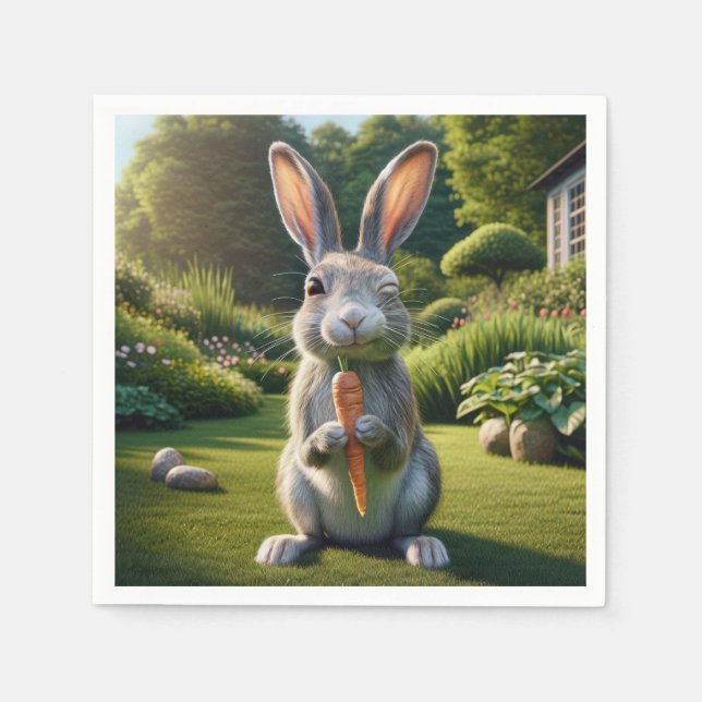 Serviette En Papier Lapin de Pâques avec une Carotte (Devant)