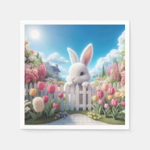 Serviette En Papier Lapin de Pâques dans un jardin de tulipes