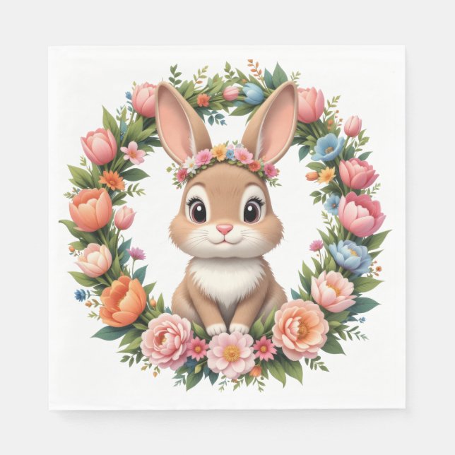 Serviette En Papier Lapin de Pâques de printemps  (Devant)