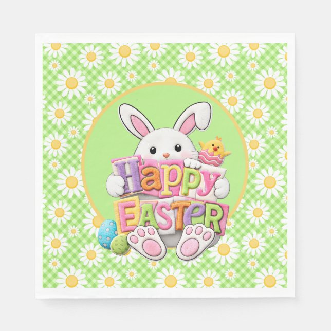 Serviette En Papier Lapin de Pâques de printemps Daisy  (Devant)
