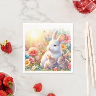 Serviette En Papier Lapin de Pâques de printemps Famille Florale Jardi