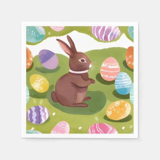 Serviette En Papier Lapin de Pâques en Chocolat | Œufs de Pâques Paste (Devant)