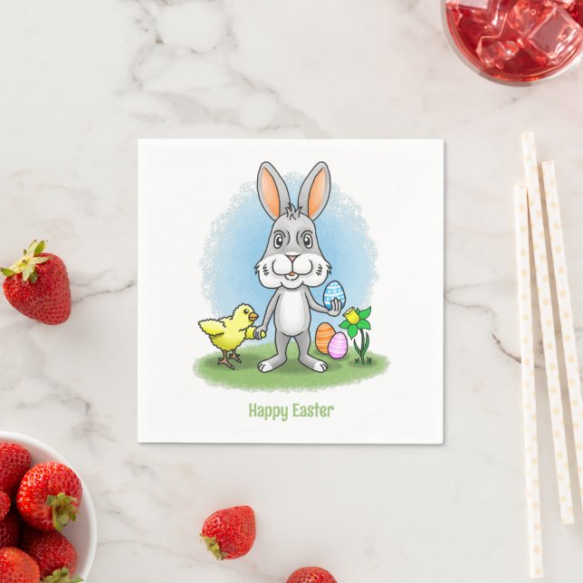 Serviette En Papier Lapin de Pâques et la Poule (En situation)