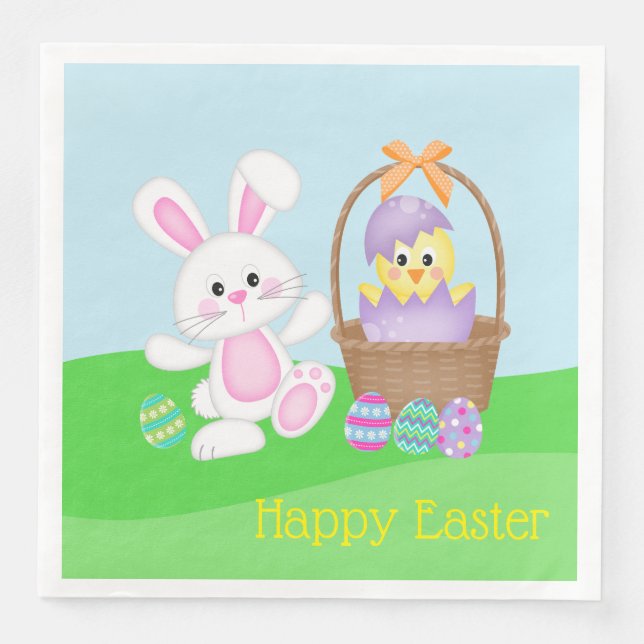 Serviette En Papier Lapin de Pâques et poussin (Devant)