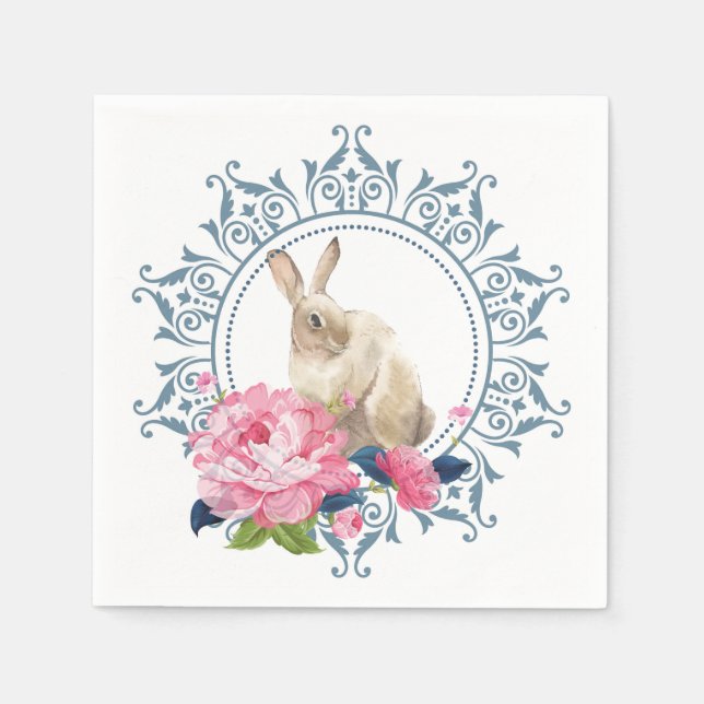 Serviette En Papier Lapin de Pâques Floral rose (Devant)