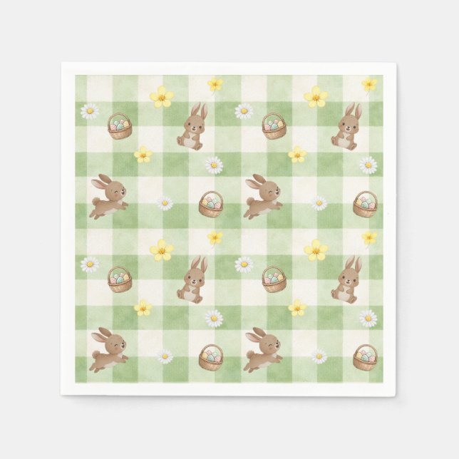 Serviette En Papier Lapin de Pâques Gingham Vert (Devant)