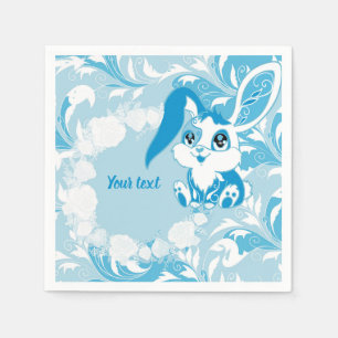 Serviette En Papier Lapin de Pâques heureux Mignon Kawaii Bleu