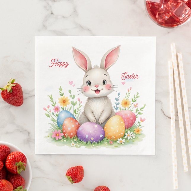 Serviette En Papier Lapin de Pâques mignon et collection moderne d'œuf (En situation)