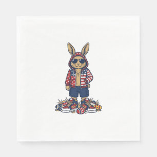 Serviette En Papier Lapin de Pâques Patriotique Chemise Vintage Vector