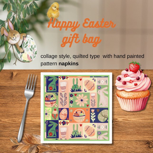 Serviette En Papier Lapin de Pâques rose (Colorful Pink Green Easter Bunny Napkins)