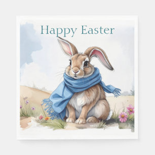 Serviette En Papier Lapin de Pâques vintage écharpe bleue Joyeuses Pâq