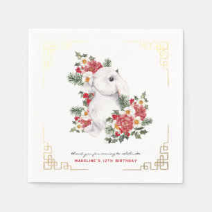 Serviette En Papier Lapin d'hiver Floral Fête d'anniversaire