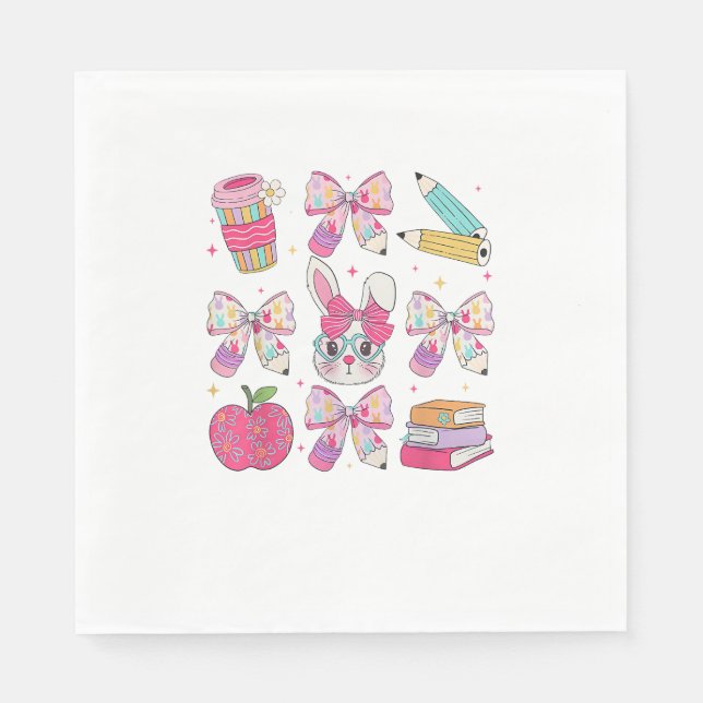Serviette En Papier Lapin Drôle Coquette Bow Lapin Professeur Pâques R (Devant)