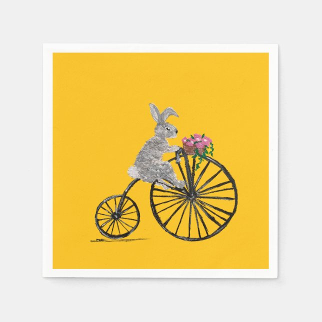 Serviette En Papier Lapin drôle sur un vélo (Devant)