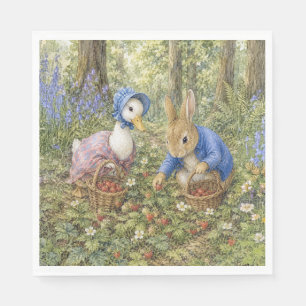 Serviette En Papier Lapin et canard classiques cueillant des fraises s