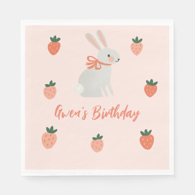 Serviette En Papier Lapin et fraise (Devant)