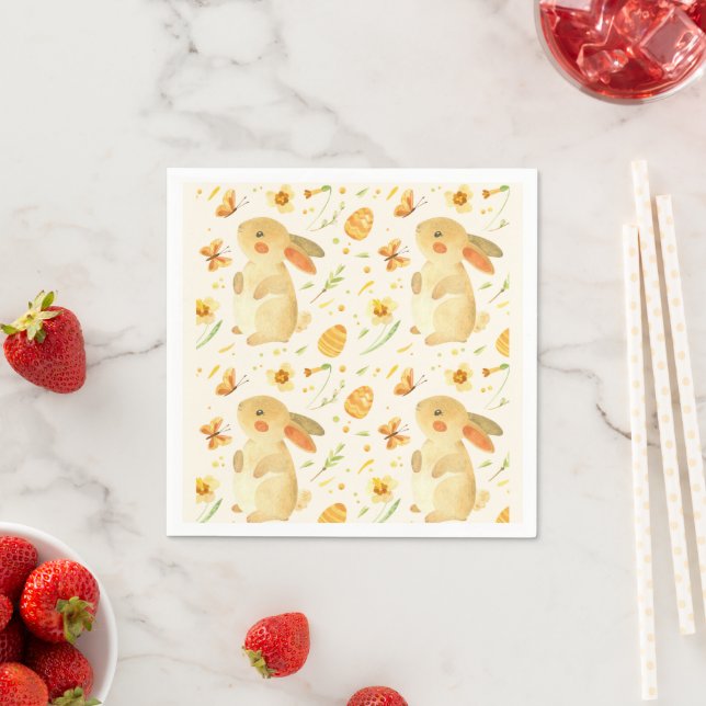 Serviette En Papier Lapin et papillons de Pâques (En situation)