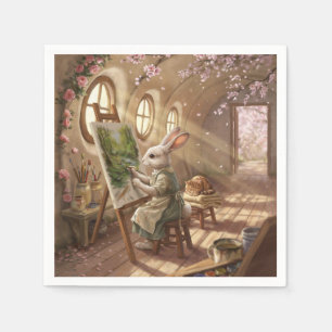 Serviette En Papier Lapin Fantaisiste Artiste Peignant sur Chevalet