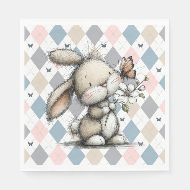Serviette En Papier Lapin fantaisiste de printemps (Devant)