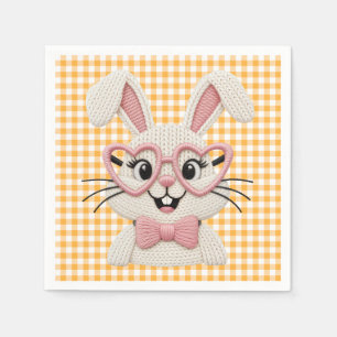 Serviette En Papier Lapin Gingham Mignon Lunettes de cœur Rose