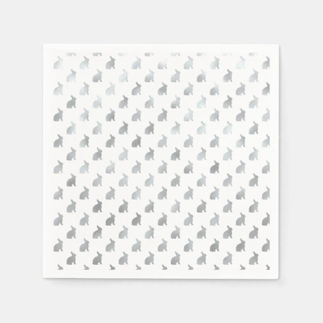 Serviette En Papier Lapin gris argenté Arrière - plan Faux Foil Grey (Devant)