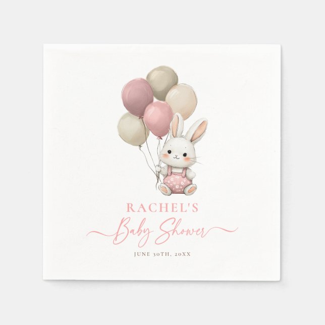 Serviette En Papier Lapin Lapin Balloon rose bébé fille Douche (Devant)