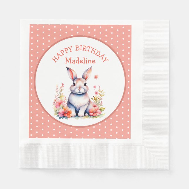 Serviette En Papier Lapin lapin en fleurs Joyeux anniversaire Personna (Devant)