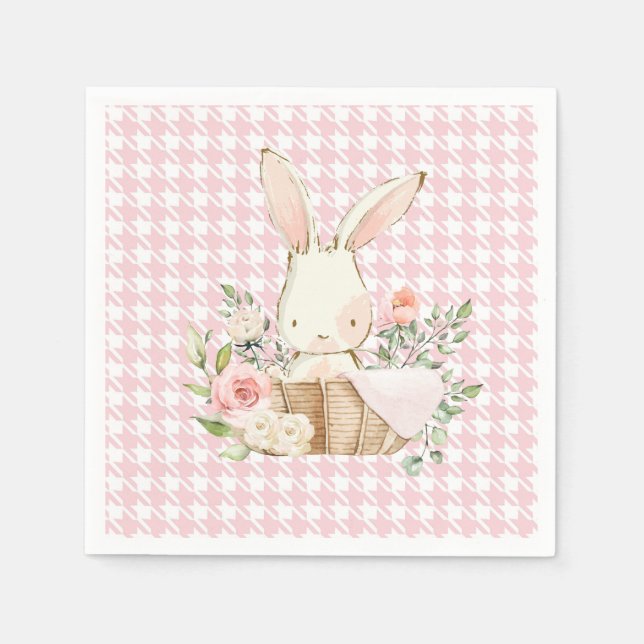 Serviette En Papier Lapin Lapin Pink Pastel Houndstooth Lapin (Devant)