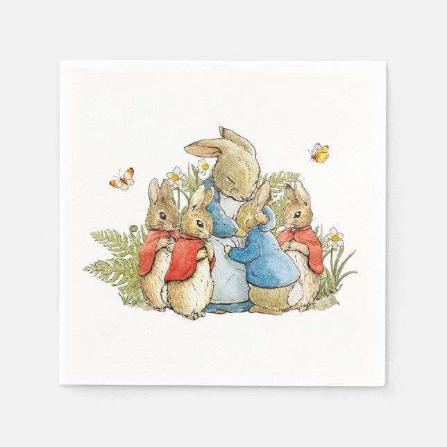 Serviette En Papier Lapin mère classique et lapins (Devant)