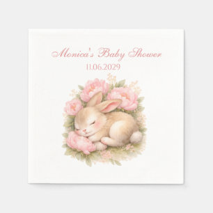 Serviette En Papier Lapin Mignon aux Pivoines Roses Bébé Fille Fête Pr