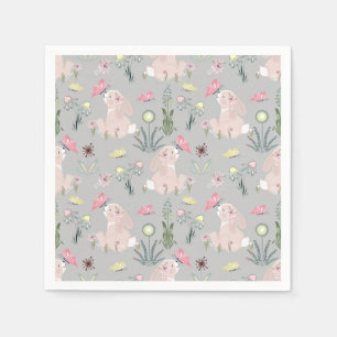Serviette En Papier lapin mignon avec fleurs et papillons