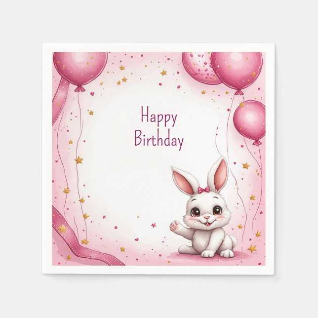 Serviette En Papier Lapin Mignon Bébé Rose 🐰 (Devant)
