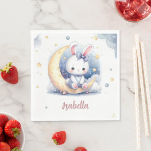 Serviette En Papier lapin mignon et joyeux anniversaire lune