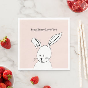 Serviette En Papier Lapin mignon rose blanc d'amour