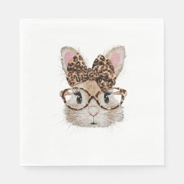 Serviette En Papier Lapin Mignon Visage Léopard Coquette Lunettes (Devant)