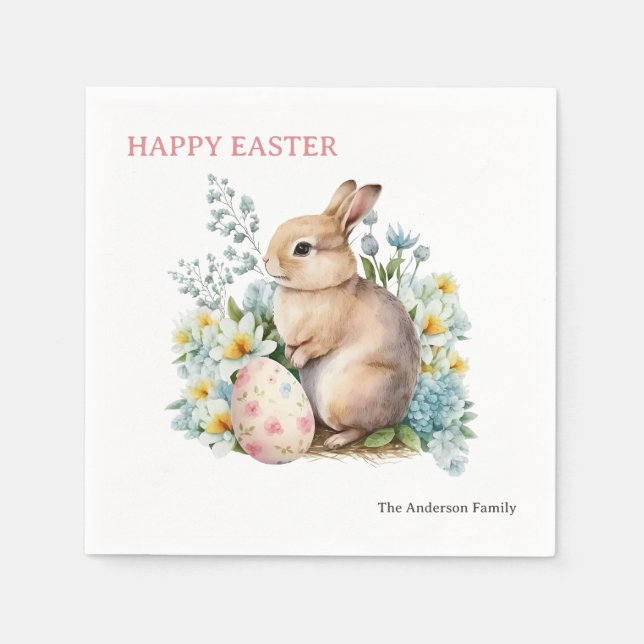 Serviette En Papier Lapin & Oeuf Floral (Devant)