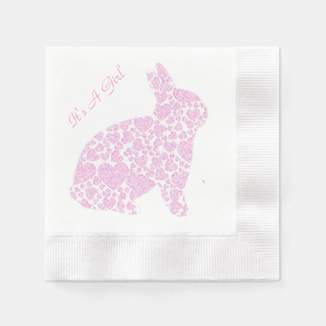 Serviette En Papier Lapin rose C'est une fille (Devant)