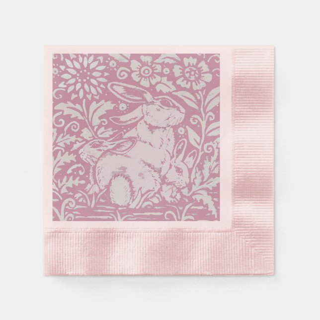 Serviette En Papier Lapin rose de Pâques avec bébé Pastel Floral (Devant)
