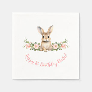 Serviette En Papier Lapin Rose Floral fille 1er anniversaire