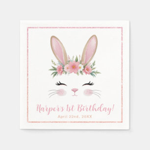 Serviette En Papier Lapin rose Floral Premier Anniversaire